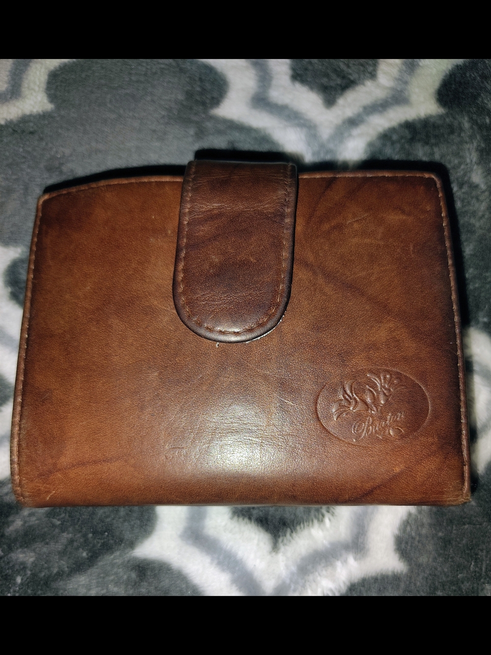 Vintage Buxton Brown Cowhide Leather Snap Wallet with Embossed Logo